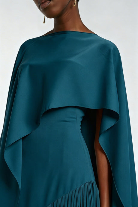 Apparat Fringed Maxi Dress with Shawl / Teal