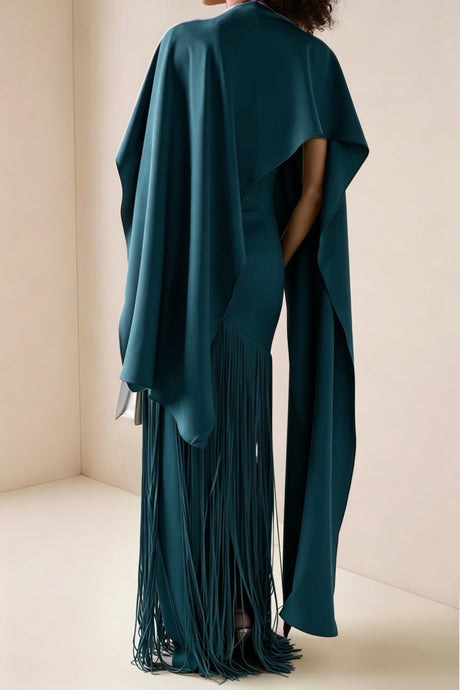 Apparat Fringed Maxi Dress with Shawl / Teal