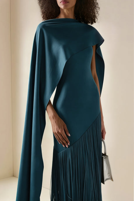 Apparat Fringed Maxi Dress with Shawl / Teal