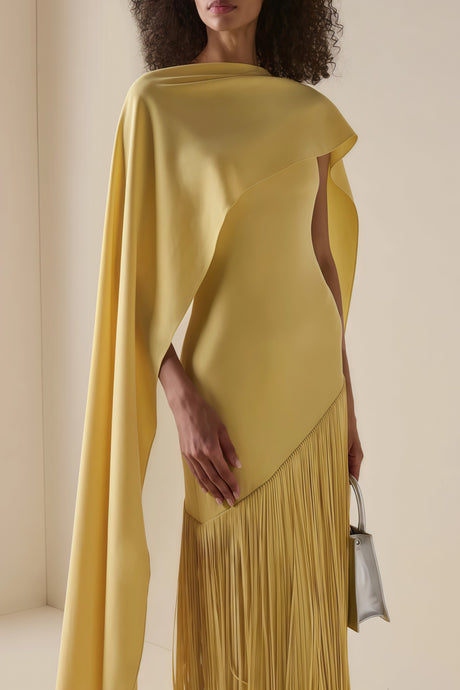 Apparat Fringed Maxi Dress with Shawl / Yellow