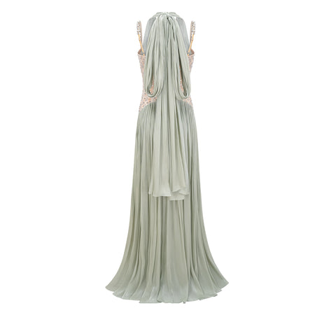 Aquarelle Rhinestone Panel Maxi Dress / Green