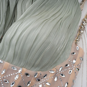 Aquarelle Rhinestone Panel Maxi Dress / Green