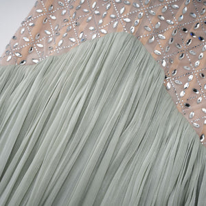 Aquarelle Rhinestone Panel Maxi Dress / Green