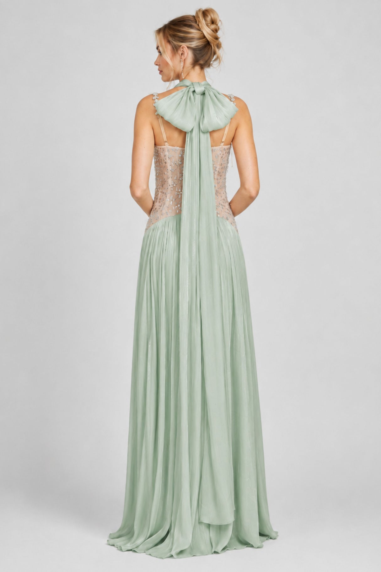 Aquarelle Rhinestone Panel Maxi Dress / Green