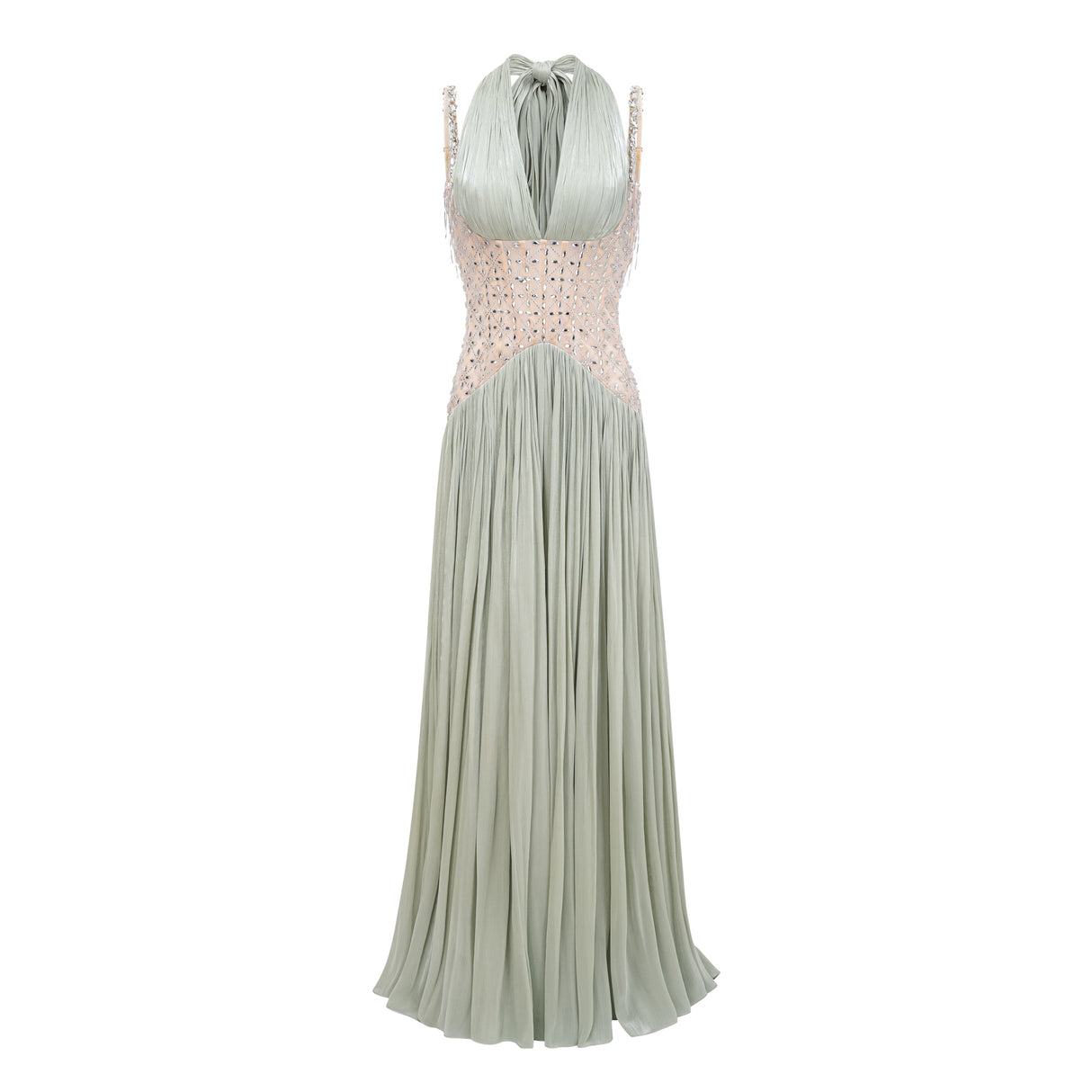 Aquarelle Rhinestone Panel Maxi Dress / Green