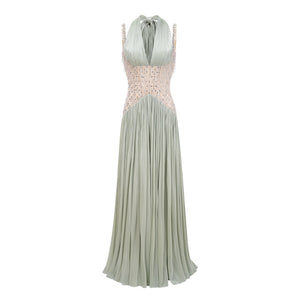 Aquarelle Rhinestone Panel Maxi Dress / Green