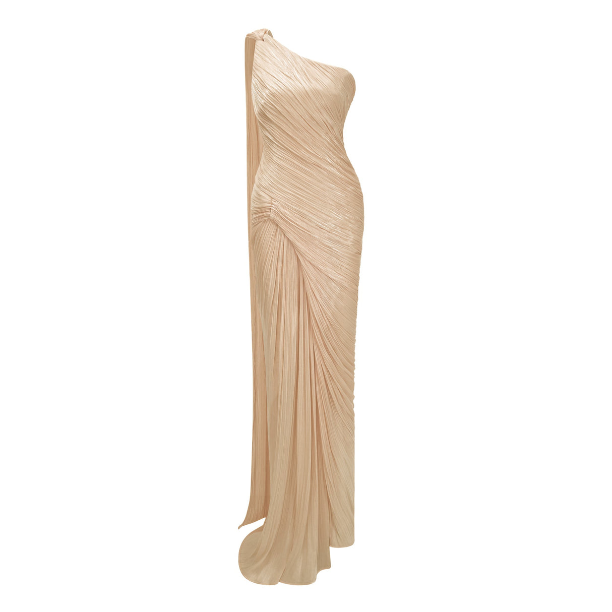 Cocon Asymmetrical Ruched Maxi Dress / Beige