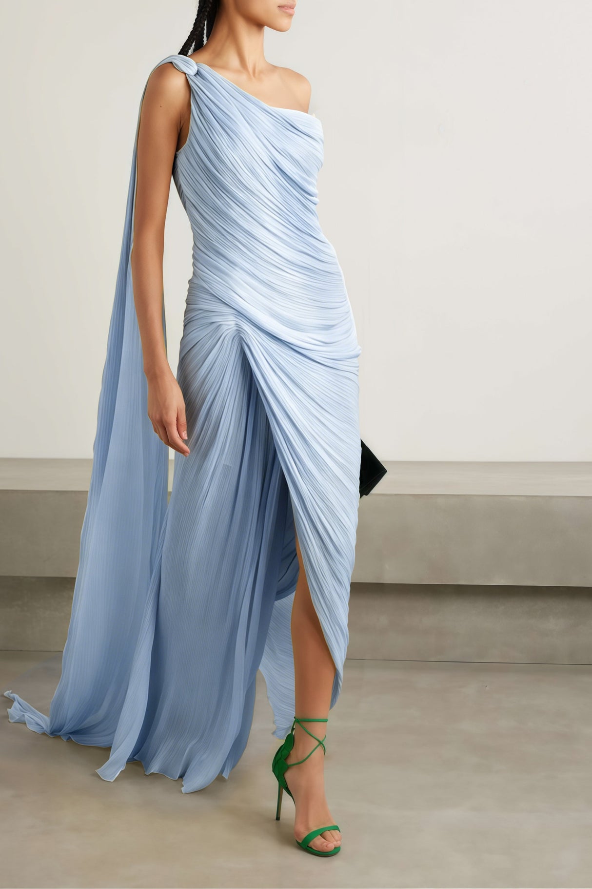 Cocon Asymmetrical Ruched Maxi Dress / Blue