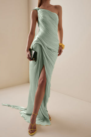 Cocon Asymmetrical Ruched Maxi Dress / Green