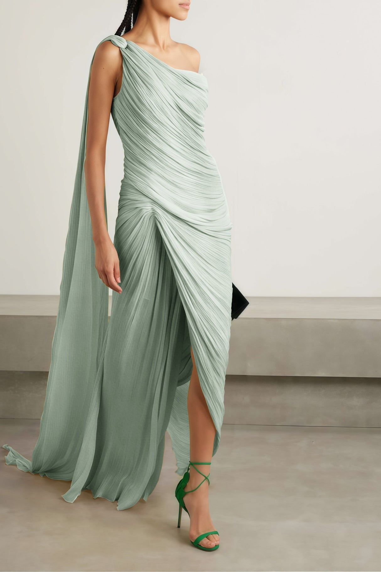Cocon Asymmetrical Ruched Maxi Dress / Green