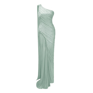 Cocon Asymmetrical Ruched Maxi Dress / Green