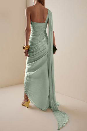 Cocon Asymmetrical Ruched Maxi Dress / Green