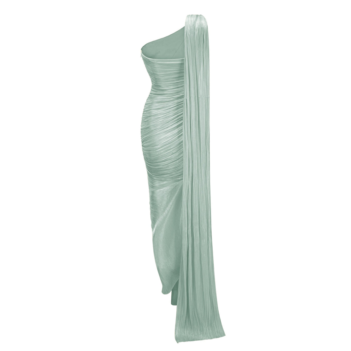 Cocon Asymmetrical Ruched Maxi Dress / Green