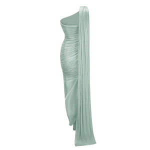 Cocon Asymmetrical Ruched Maxi Dress / Green