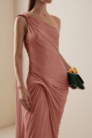Cocon Asymmetrical Ruched Maxi Dress / Pink