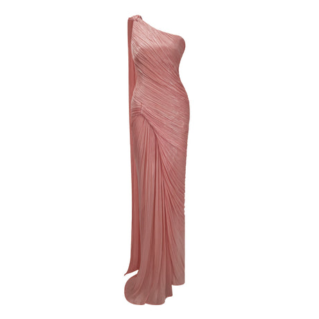 Cocon Asymmetrical Ruched Maxi Dress / Pink