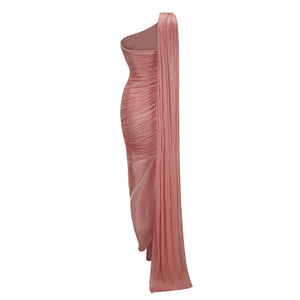 Cocon Asymmetrical Ruched Maxi Dress / Pink
