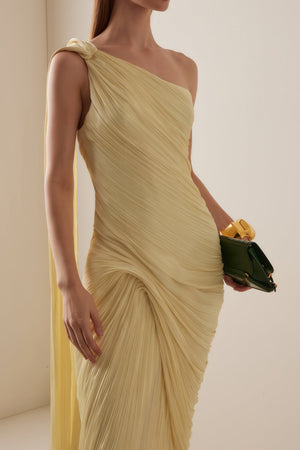 Cocon Asymmetrical Ruched Maxi Dress / Yellow