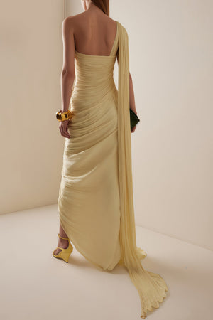 Cocon Asymmetrical Ruched Maxi Dress / Yellow