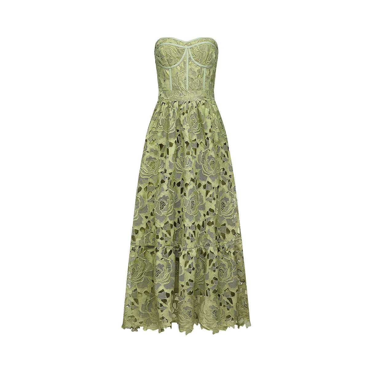Lise Lace Floral Cut-out Midi Dress / Green