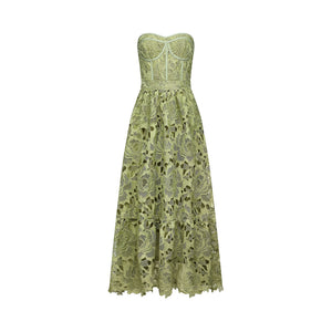 Lise Lace Floral Cut-out Midi Dress / Green