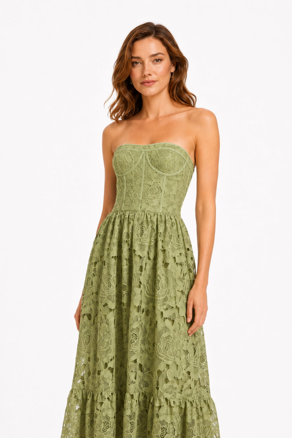 Lise Lace Floral Cut-out Midi Dress / Green