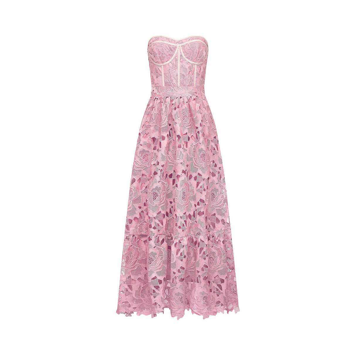Lise Lace Floral Cut-out Midi Dress / Pink