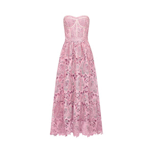 Lise Lace Floral Cut-out Midi Dress / Pink