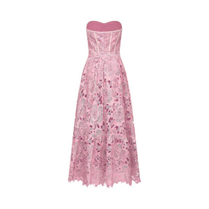 Lise Lace Floral Cut-out Midi Dress / Pink
