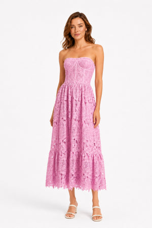 Lise Lace Floral Cut-out Midi Dress / Pink