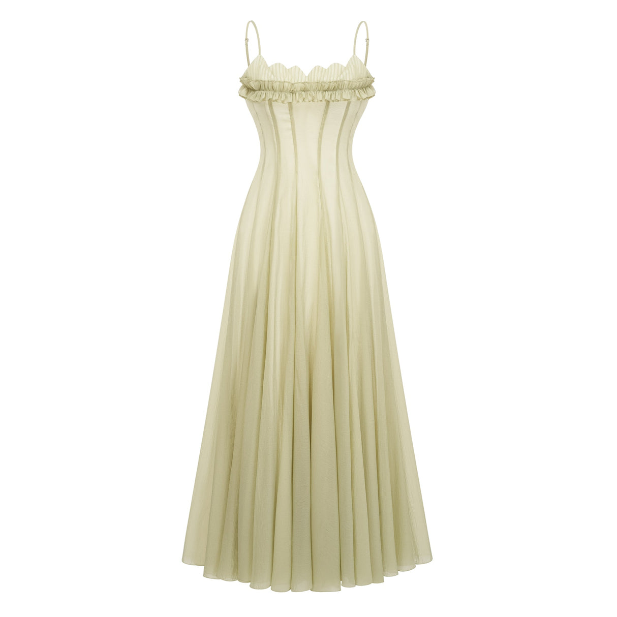 Olympe Ruffled Shirred Tulle Maxi Dress Green