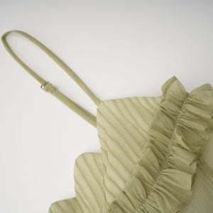Olympe Ruffled Shirred Tulle Maxi Dress Green