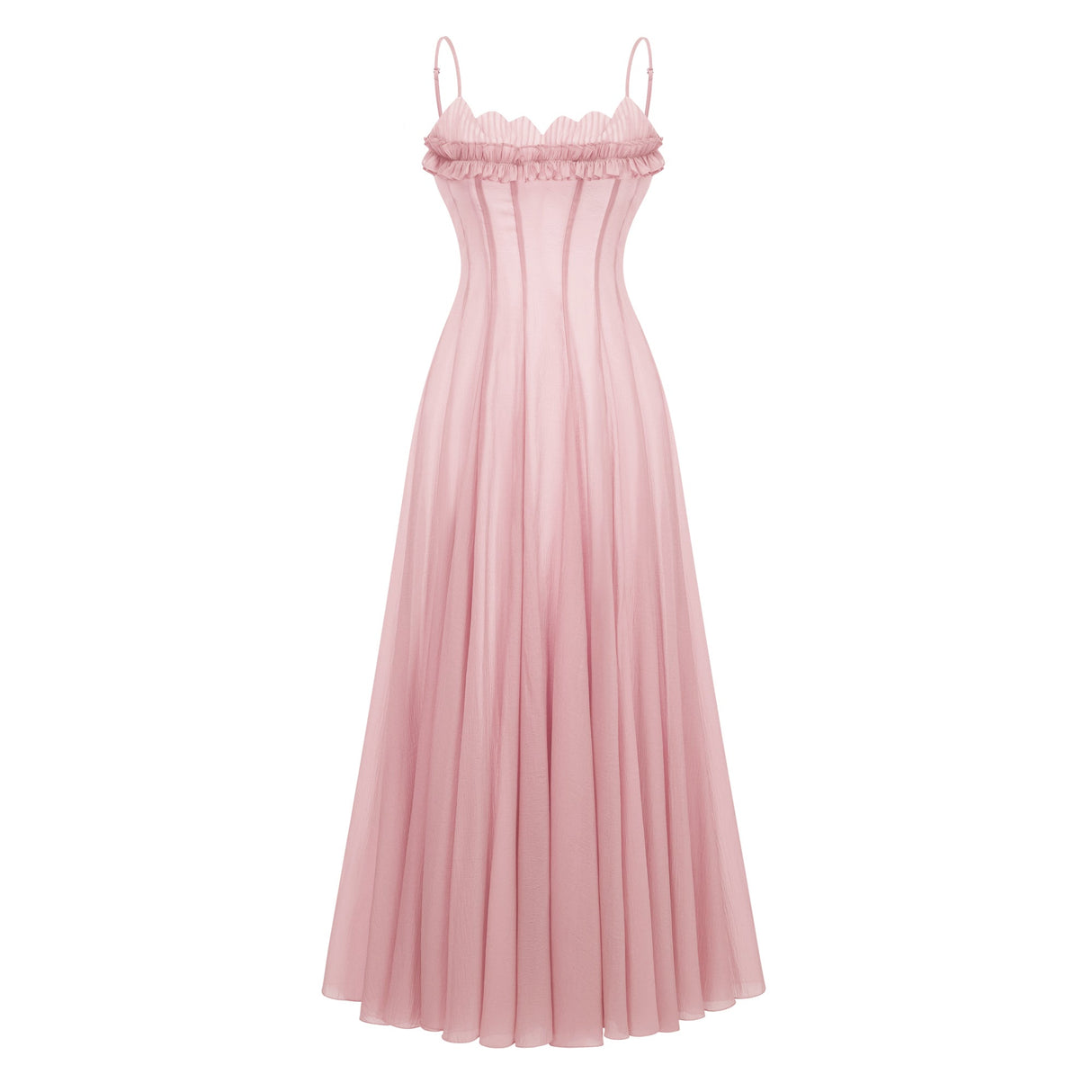 Olympe Ruffled Shirred Tulle Maxi Dress Pink