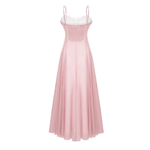 Olympe Ruffled Shirred Tulle Maxi Dress Pink