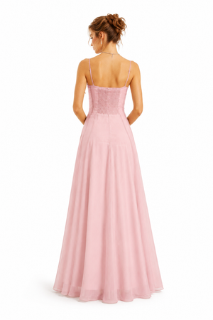 Olympe Ruffled Shirred Tulle Maxi Dress Pink