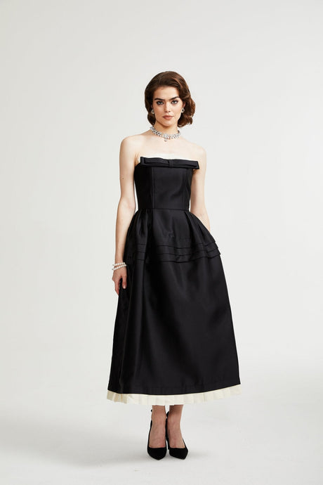 Prouesse black bowknot midi dress