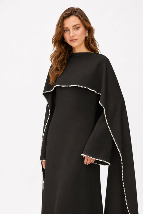 Sommet Pearl Trim Shawl Detail Maxi Dress / Black