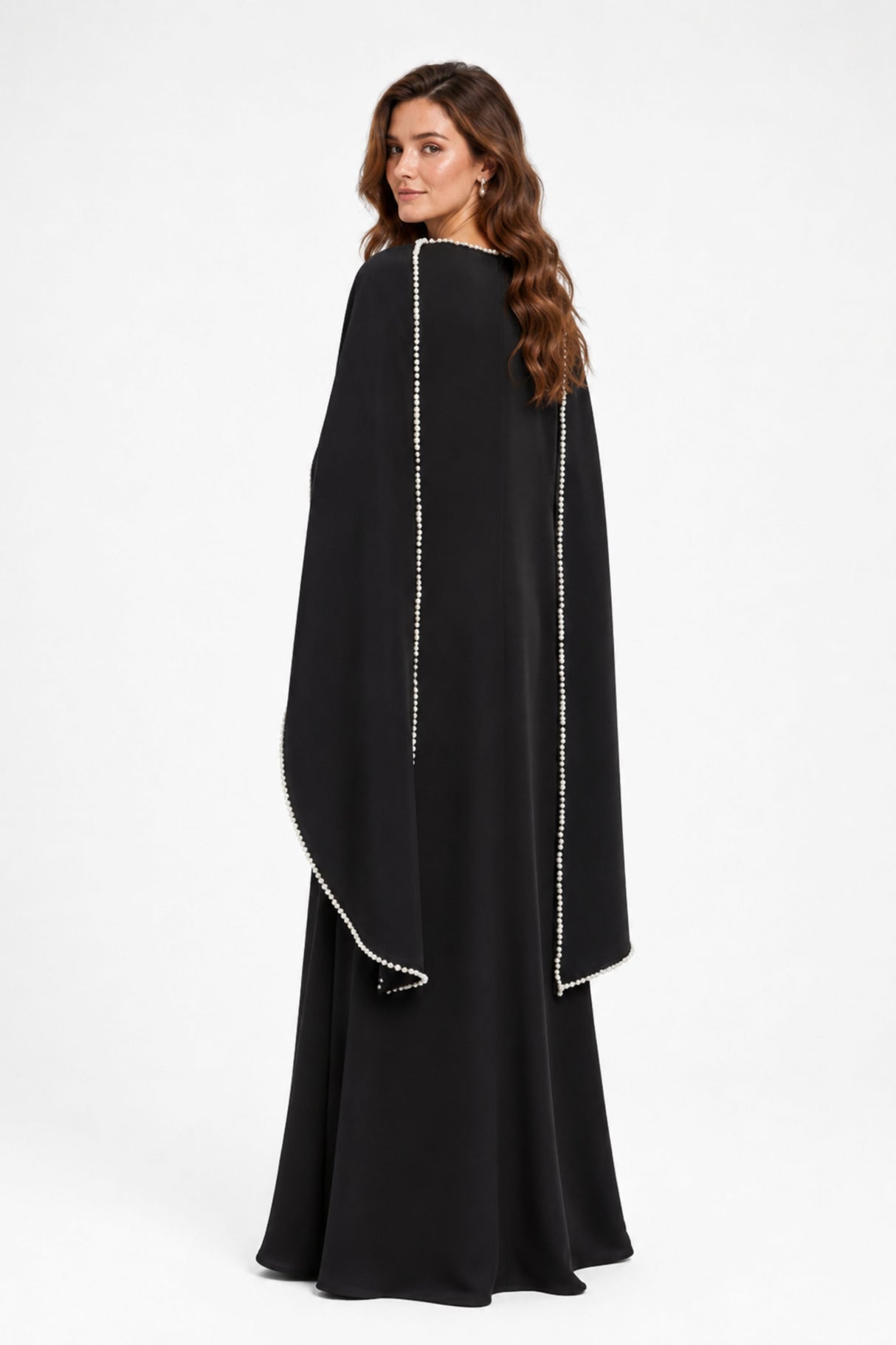 Sommet Pearl Trim Shawl Detail Maxi Dress / Black