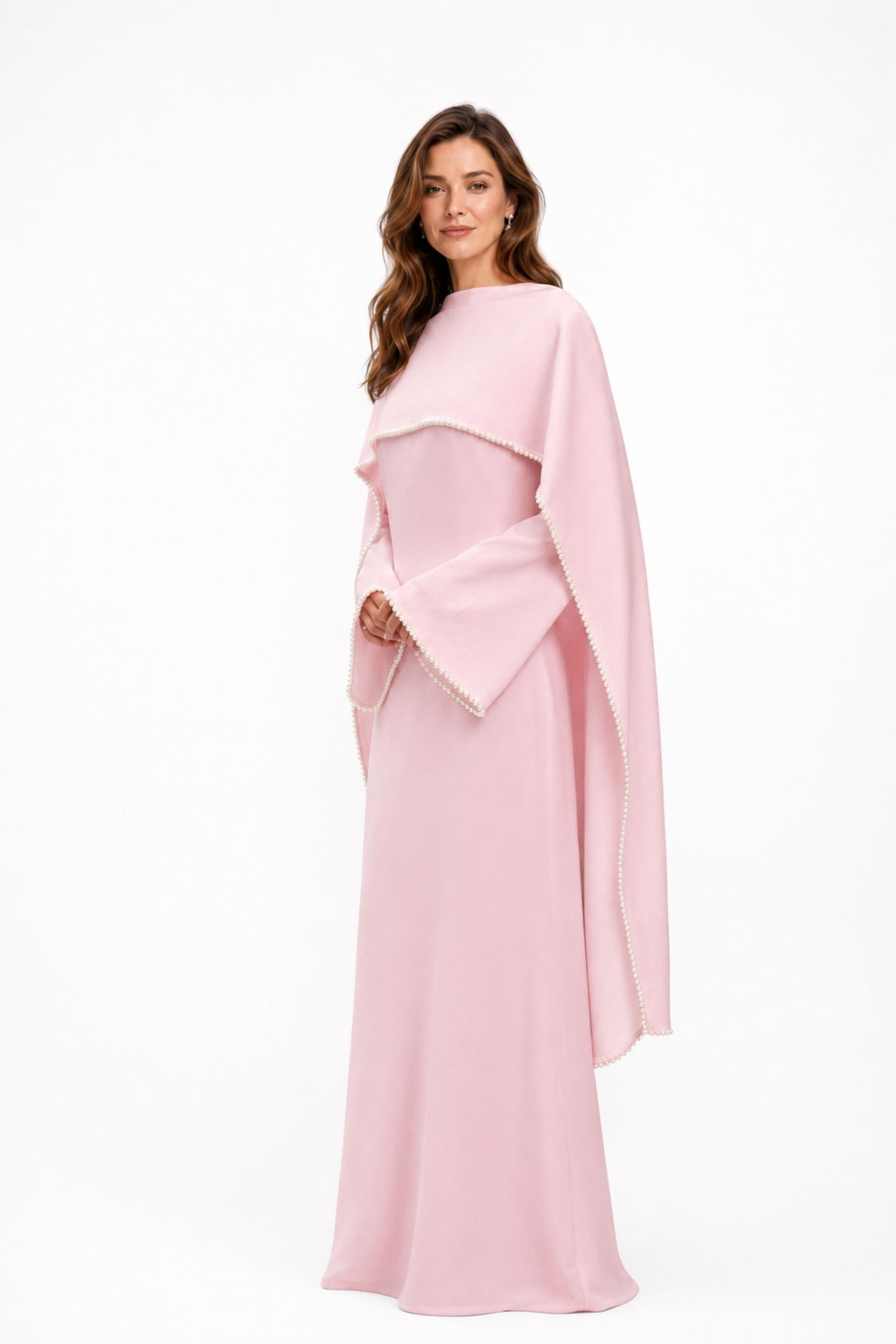 Sommet Pearl Trim Shawl Detail Maxi Dress / Pink