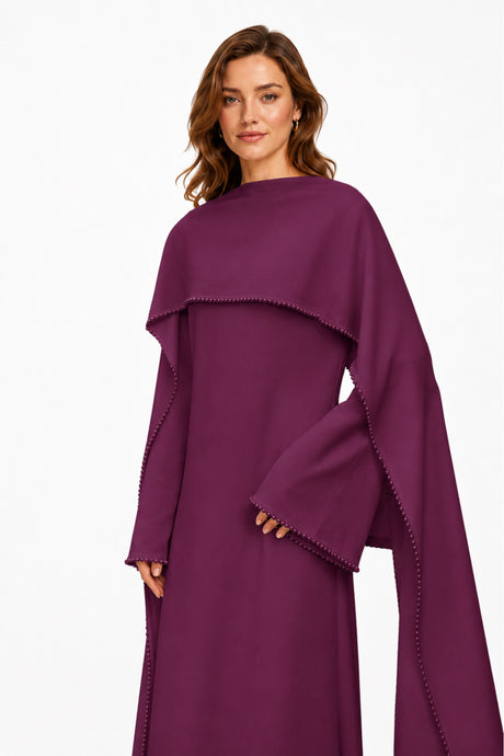 Sommet Pearl Trim Shawl Detail Maxi Dress / Purple