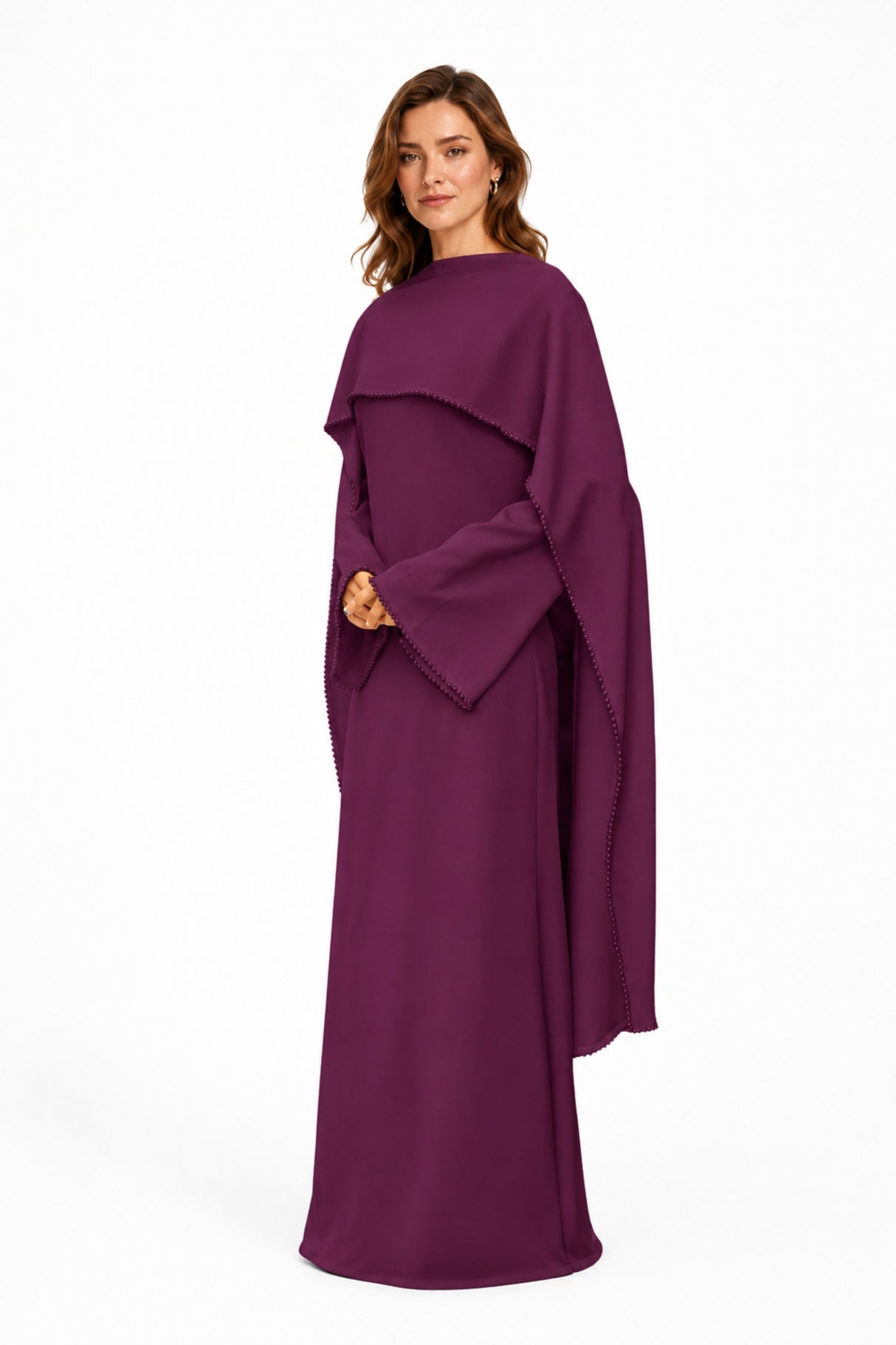 Sommet Pearl Trim Shawl Detail Maxi Dress / Purple