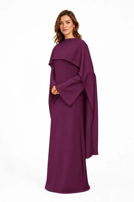 Sommet Pearl Trim Shawl Detail Maxi Dress / Purple