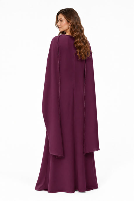 Sommet Pearl Trim Shawl Detail Maxi Dress / Purple