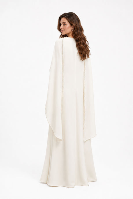 Sommet Pearl Trim Shawl Detail Maxi Dress / White