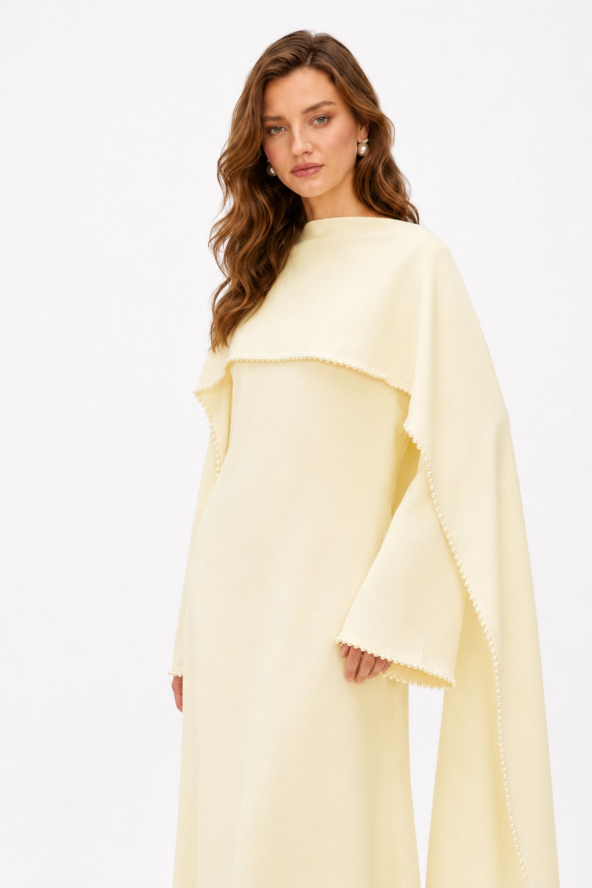 Sommet Pearl Trim Shawl Detail Maxi Dress / Yellow