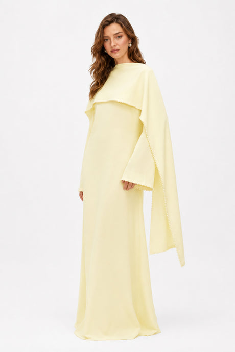 Sommet Pearl Trim Shawl Detail Maxi Dress / Yellow