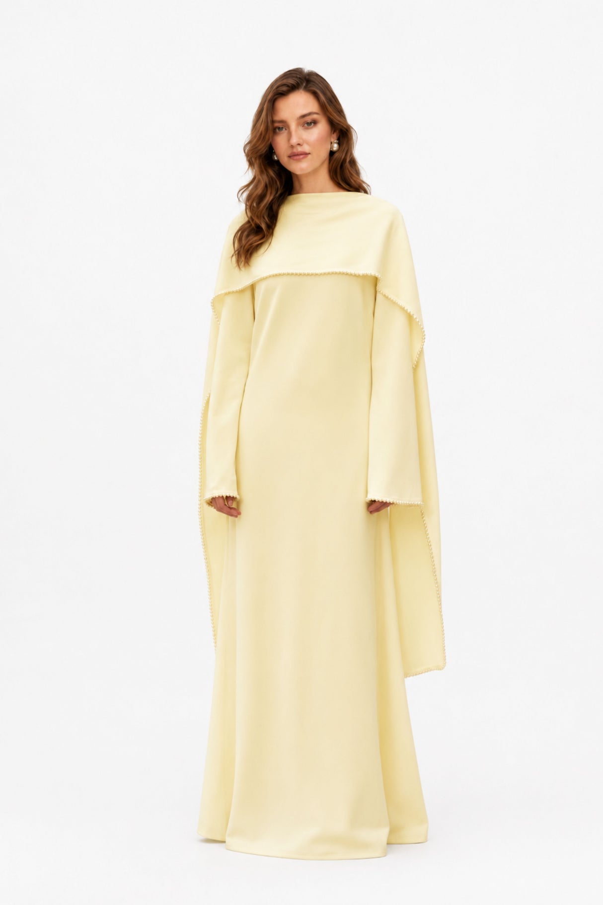 Sommet Pearl Trim Shawl Detail Maxi Dress / Yellow