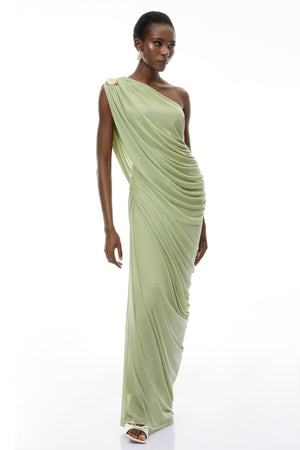 Zulma One Shoulder Top & Skirt Set Green