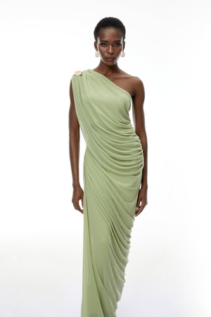 Zulma One Shoulder Top & Skirt Set Green