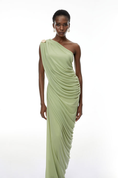 Zulma One Shoulder Top & Skirt Set Green